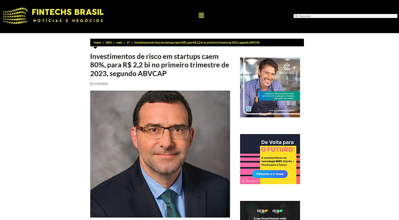 Investimentos de risco em startups caem 80%, para R$ 2,2 bi no primeiro trimestre de 2023, segundo ABVCAP